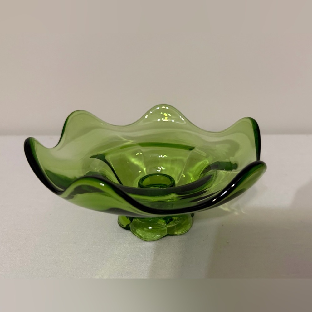 Vintage Green Glass Candle Stick Holder - Picture 2 of 2
